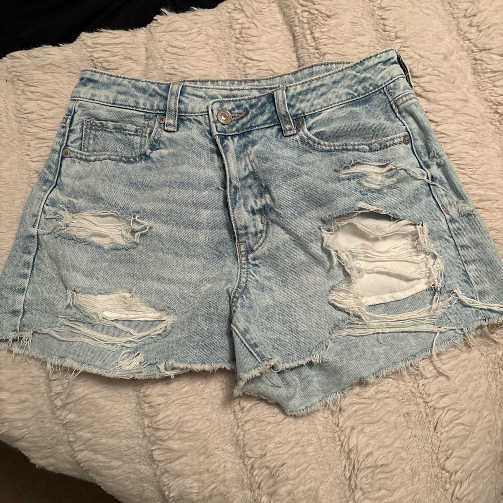 Distressed Light Blue Denim Shorts